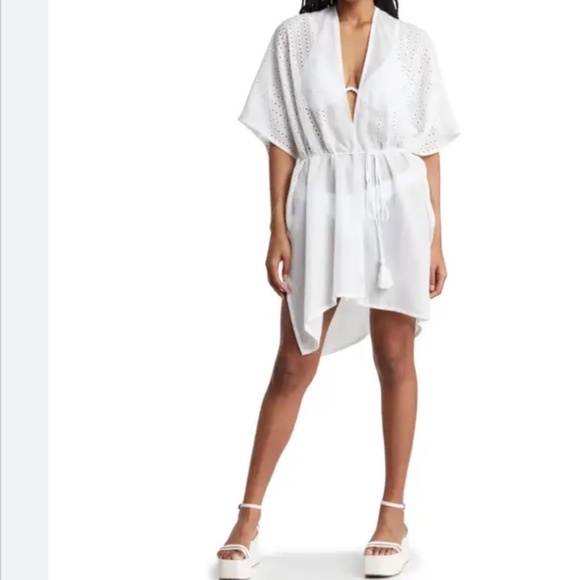 Vince Camuto Eyelet Embroidered Cover-Up Duster White OS - Picture 1 of 15